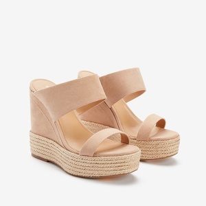 Nude Double Strap Wedge Sandals